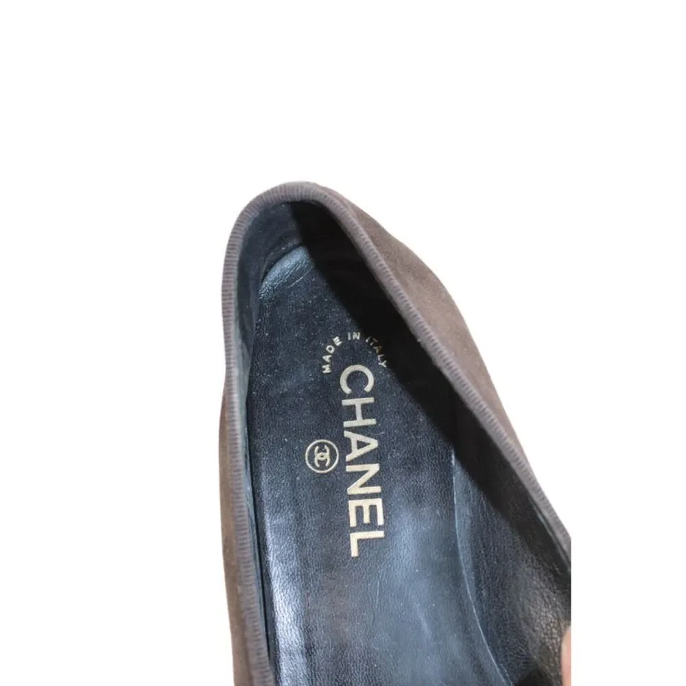 Chanel Womens Leather Cap Toe Ballet Flats Dark Brown Black Size 42 12